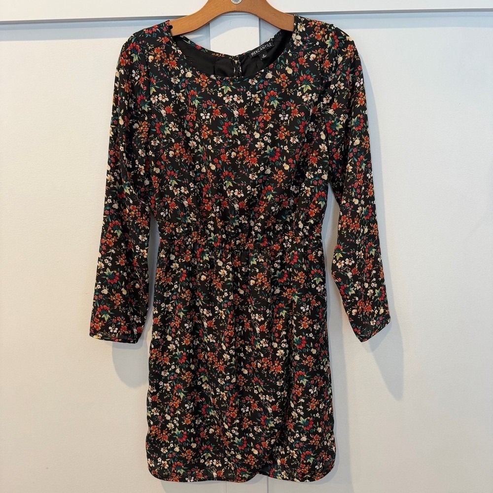 J. Crew Mercantile Women's‎ Dress Floral Black Scoop Neck Boho Cottagecore SZ 2